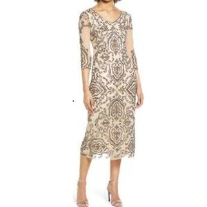 Pisarro Nights Sequin & Beaded Cocktail Sheath Dress Z41